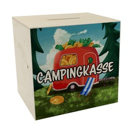 Wooden Money Box with Camper Motif and Text – Caravan in the Forest Camping Box for Campers and for the Next Trip a Funny Gift Idea for People Who Like to