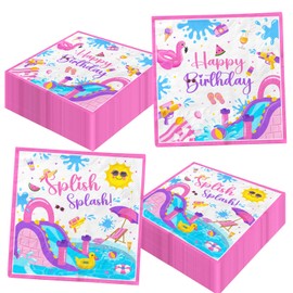 Splish Splash Birthday Decorations Napkins,Pink Summer Birthday Party Decorations Waterslide Napkins Disposable Water Slide Party Decorations Napkins for Splish Splash Waterslide Party Decorations