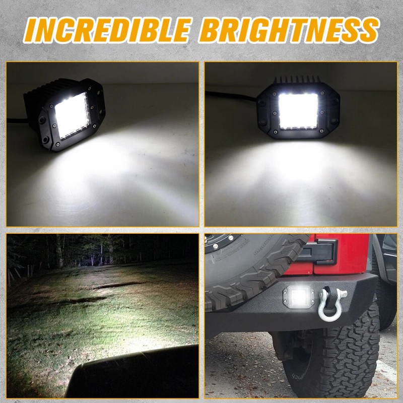 yeego_offroad Pair LED Work Lights Flush Mount Flood Cube Pods