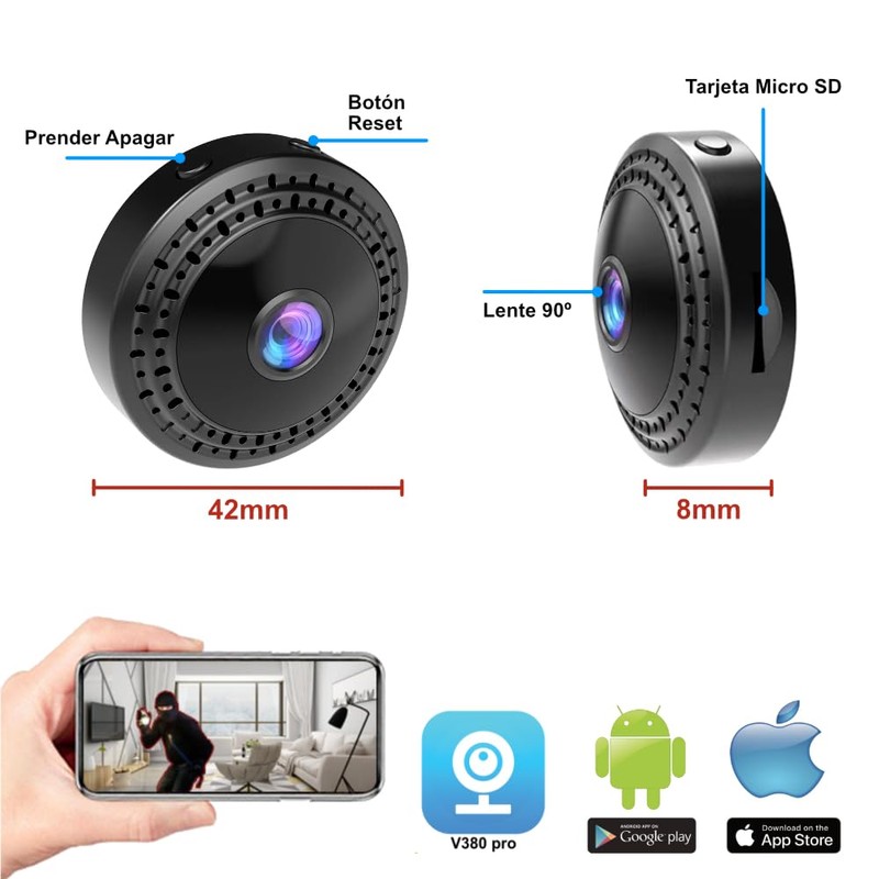 ZINKER Mini Cámara WiFi Oculta FullHD Batería iOS Android App,