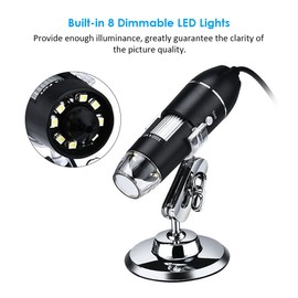 USB Digital Microscope 1000X Magnification Camera 8 LEDs with Stand Compatible with Android Windows/ XP Win 7 8 10 Vista Linux Mac Portable Handheld Inspection  Magnifier