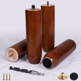 PBUY 8 Inch Heavy Duty Rubberwood Furniture Legs Set of 4 - Solid Replacement Wood Feet for Couch, Sofa & Tables - 8 Inch Wooden Couch Legs & Table Supports - Walnut Finished
