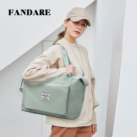 FANDARE Travel Bags Hand Luggage Bag Foldable Sports Bag Overnight Tote Handbag Women Men Weekender Bag Hospital Bag Swimming Bag Training Bag with Shoe Compartment, Green