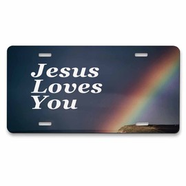 Pehede License Plate Jesus Loves You Rainbow Aluminum Novelty License Plate for 6X12 Inch