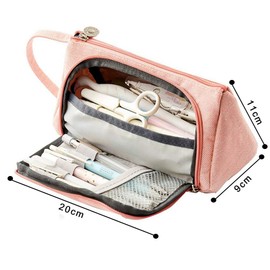 AidShunn Multifunctional Large Capacity Pencil Case Premium Canvas Pencil Bag Stationery Organiser for Girls Ladies, pink