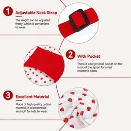 HERCHR Kids Girls Apron with Pocket, Red Strawberry Children Chef Apron for Painting Cooking Baking Adjustable Neck Straps