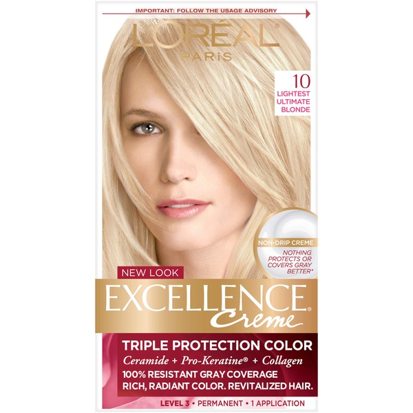 L'Oreal Paris Excellence Creme Permanent Hair Color, 10 Lightest Ultimate Blonde, 100 percent Gray Coverage Hair Dye, Pack of 1