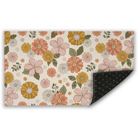 Mogifedc Groovy Retro Boho Flower Door Mat, Indoor Outdoor Decor Patio Mats Entrance Door Mats Non-Slip Outside Inside Floor Mat Rugs for Home Decor 17x30 Inch，House Warming Gift