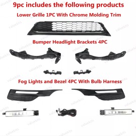 For 2016 2017 Honda Accord Sedan Front Lower Grille Grill & LED Fog Lights Set