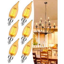OMED E12 Candelabra LED Light Bulbs 100W Equivalent, 2200K Soft Yellow, Dimmable LED Chandelier Light Bulbs, 7W 1000 Lumen Amber LED Candle Light Bulbs for Living Room, 6 Pack