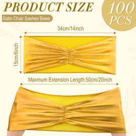 Hahafelt 100 pcs Chair Sashes Shiny Bow Spandex Bands for Chair Wedding Banquet Parties Reception Restaurant Decoration, Gold