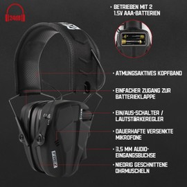 HEARMOR Electronic Shooting Hearing Protection with Practical Storage Case, Sound Amplification Noise Reduction Ear Protection Ear Muffs for Gun Range Hunting, black