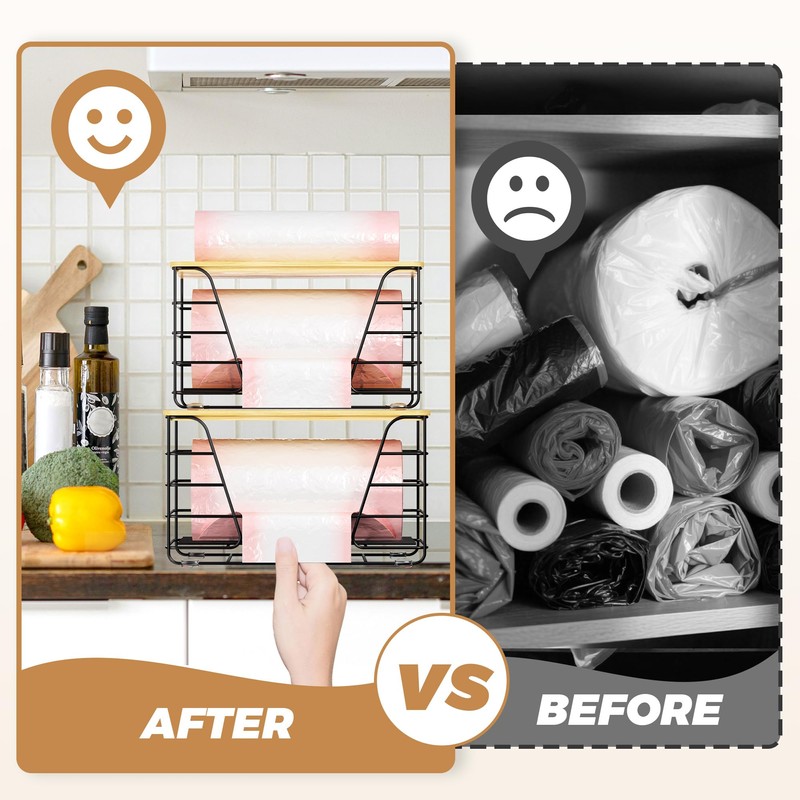 2 Pack Stackable Trash Bag Holder, Wall Mount Garbage Bag