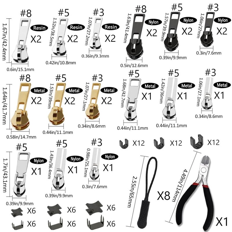 105 Pieces Zipper Repair Kit #3#5#8, Zipper Replacement with Install