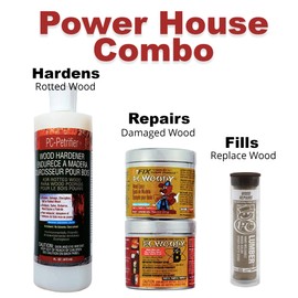 PC Products 84113 Rotted Wood Repair Kit, Water-Based Hardener, Epoxy Paste & Epoxy Putty, 1 oz