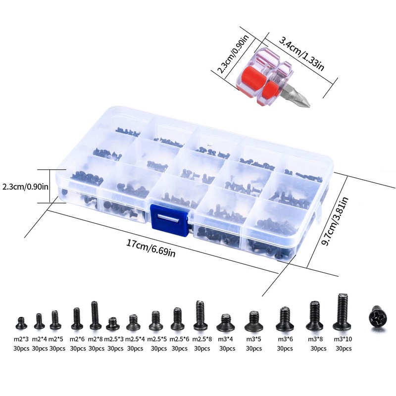 M2 M2.5 M3 Micro Assorted Screws, Self-Tapping Screw Set, Flat