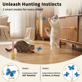 JoyBruko Interactive Cat Toys for Indoor Cats, Automatic Cat Wand Toy Enrichment for Bored Kitten, Spin Butterfly with Self-Holding Suction Base, Rechargeable Electric Moving Feather Stimulating Toy