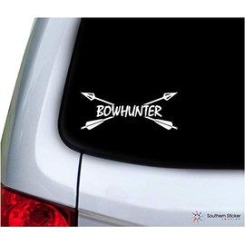 Bowhunter Crossed Arrows 7x2.6 inches Size Archery Deer Hunting Color Sticker State Decal Vinyl Laptop car Window Truck - Made and Shipped in USA (White)