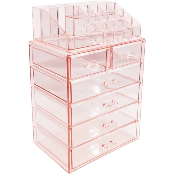 Sorbus Cosmetic Makeup and Jewelry Storage Case Display - Spacious Design - Great for Bathroom, Dresser, Vanity and Countertop (4 Large, 2 Small Drawers, Pink)