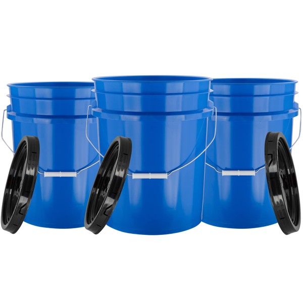 House Naturals 5 Gal Blue Buckets with lids - Food Grade BPA Free Plastic - Premium 90 mil -Made in USA