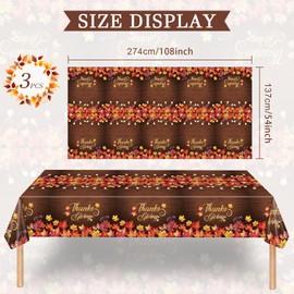 3 Pack 54 x 108 Inch Fall Maple Leaves Plastic Tablecloth – Rustic Thanksgiving Disposable Table Cover with Autumn Leaves and String Lights for Fall Harvest, Friendsgiving, and Seasonal Decor