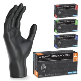 ARNOMED Disposable Gloves, Black, Pack of 200, L, Nitrile Gloves, Powder-Free, Disposable Latex Free, Rubber Gloves, Disposable Nitrile Gloves, S, M, L & XL