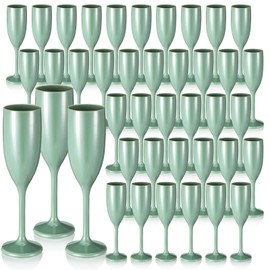 LemonRoad 30 Pcs Sage Green Champagne Flutes Bulk Sage Green Acrylic Toasting Drinking Flute Goblet 6 oz Plastic Wine Glasses for Birthday Bachelorette Anniversary Wedding Bridal Shower Party