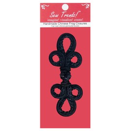 SEW TRENDS Frogs Closures Chinese Button Hook & Eye Fastener -Black Color-Double Braid Three Loop Large Frog- #FG4750-b-BLK