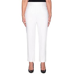 Alfred Dunner Petite Womens PetiteClassic Allure Fit Proportioned Pant with Elastic Comfort Waistband, White, 6P