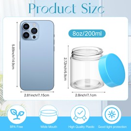 SATINIOR 100 Pcs Plastic Jars with Lids Small Containers Lids Wide Mouth Small Plastic Containers for Lotion Cream Rhinestones Body Butters Travel Storage(8 oz,Clear with Blue Lid)
