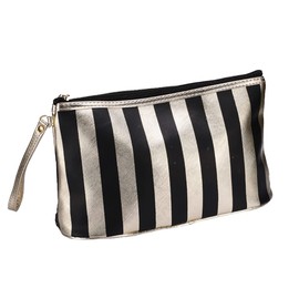 Striped Makeup Bag Large Capacity Cosmetic Pouch Travel Toiletry Bag Portable Skincare Organizer Pouch Make up Storage Bag with Zipper Gold and Black