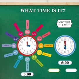 Kosiz 55 Pcs Telling Time Bulletin Board Kit Learn to Tell Time Practice Clock Teaching Clock for Kids Analog Clock Number Labels 1st 2nd 3rd Grade Classroom Must Haves for Home Classroom Supplies