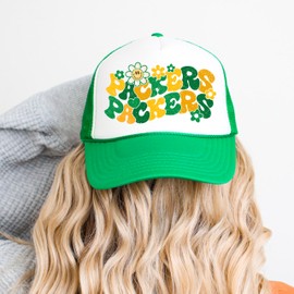 Groovy Floral Packers Hat for Women and Teens Girly Green and Yellow Team Pride Snapback White/Kelly Trucker Hat