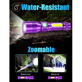 Vnina UV Rechargeable Flashlights Tactical,1000 High Lumens 3 in 1 LED Black Light Flashlight-Magnetic Base/Sidelight/Zoomable, Bright Pocket Flash Light with Case for Stains Detection,Purple/Black