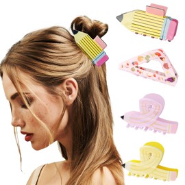 Tihebax Teacher Hair Claw Clips for Women Girls, Teacher Hair Accessories - Fun Pencil Hair Clips for Teachers and Students Back to School Accessories Thin & Thick Hair Teacher Appreciation Gift