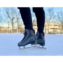 Riedell Soar Ice Skates for Men and Women - Sleek Insulated Skate Shoes with Foam-Backed Velvet Lining, PVC Soles, and Smooth Stainless Steel Blades - Onyx - Size 5
