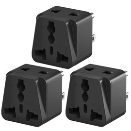 3 Pack Universal Travel Adapter Plug to USA, UK/EU/China to USA/Canada Travel Adapter, Travel Plug Socket Adapter Worldwide, Universal Plug to 3 Pin USA Adapter for Home, Travel, Black
