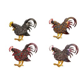 4 PCS Retro Cock Rooster Brooch Pins Rhinestone Crystal Accessory for Women