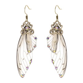 BriLove Butterfly Wing Hook Earrings Elegant Crystal Insect Dragonfly Drop Dangle Earrings for Women Jewelry Iridescent AB Antiqued Gold-Tone