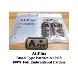 2 PCS AliPlus Blood Type Patches A+ Positive POS Patches Embroidered Tactical Morale Patch Hook and Loop(A+)