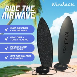 Windeck Finger Surfboard – Mini Hand Surf Toy for Air Tricks & Car Rides | Finger Board Surf Toy for Kids & Skaters | Grip Tape + Leash | Ride Wind from Moving Cars or Imagination (Original Colors)