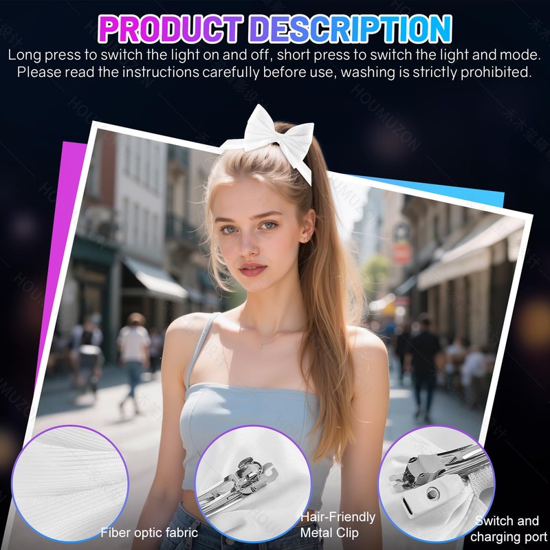 Lumisonata Light up Hair Accessories 7 Colors LED Hair Bow