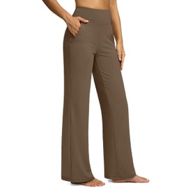 G Gradual Yoga Pants Women Wide Leg Dress Pants with Pockets High Waist Stretch Petite/Regular/Tall Casual Sweatpants Women(Chestnut Brown,33-L)