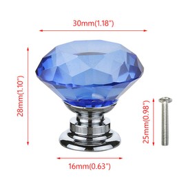 ANSIEDIO Pack of 6 30 mm Cabinet Knobs Dresser Handles Blue Crystal Zinc Alloy Crystal Glass Furniture Knobs Wardrobe Pull Handles Furniture Handles