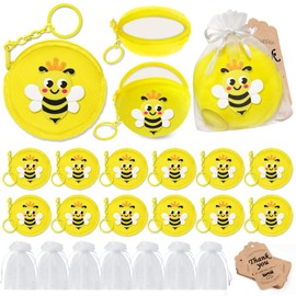 KeeStar 12 Pack Crown Bee Coin Purse with Zipper Keychain,Wallet Bag Party Favors for Mommy To Be, Bumble Bee, Honey Bee Party, Farm Animal Themed Baby Shower, Birthday, Travel, Classroom Prize