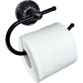 CALUCAB Antique Brass Toilet Roll Holder Brush Bronze Wall Mounted Toilet Roll Holder Open Arm Towel Holder Tissue Roll Holder for Bathroom Kitchen (Oil Matte Black)