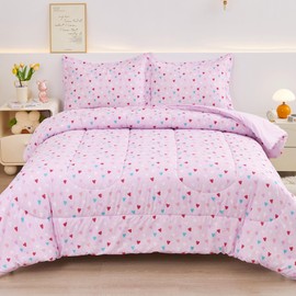 Viviland Comforter Set for Girls, Full/Double Kids 3 Pieces-Comforter with 2 Pillow Shams, Soft Comfortable Machine Washable (Purple Heart)