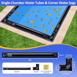 Legigo 10 Pack Pool Cover Weights, 10 Ft Pool Water Bags with Corner Water Tubes for Pool Cover Inground, Heavy Duty 0.4 mm Thicker Water Weight Bags Winter Closing Kit for Winterizing, Black