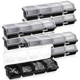 Hushee 6 Pcs Screw Organizer Box with Lid 4 Compartments Tool Bin Divider Plastic Stackable Hardware Organizer Small Part Storage Sorting Screw Box for Garage Workbench Craft Storage (Black)