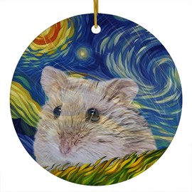 Whimsical Night Sky Campbell's Dwarf Hamster Christmas Ornament Circle Ceramic - Impressionist Pet Portrait Memorial Keepsake Gifts for Hamster Lovers